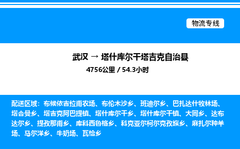 武汉到塔什库尔干塔吉克自治县物流专线直达运输