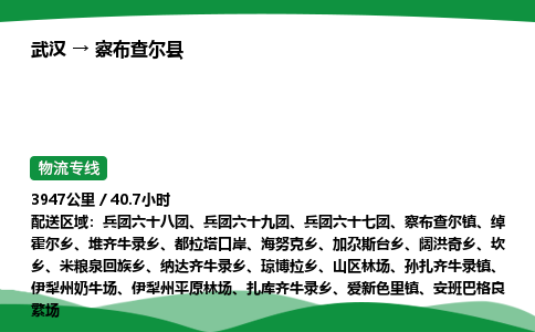 武汉至察布查尔县货运公司_武汉到察布查尔县物流_武汉至察布查尔县物流专线