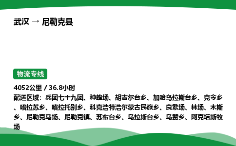 武汉至尼勒克县货运公司_武汉到尼勒克县物流_武汉至尼勒克县物流专线