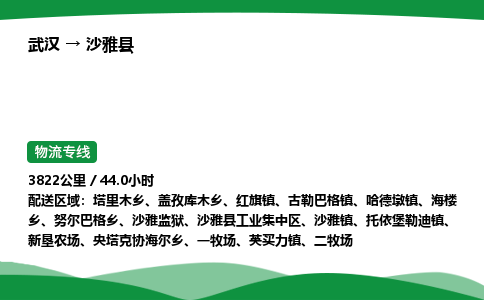 武汉至沙雅县货运公司_武汉到沙雅县物流_武汉至沙雅县物流专线